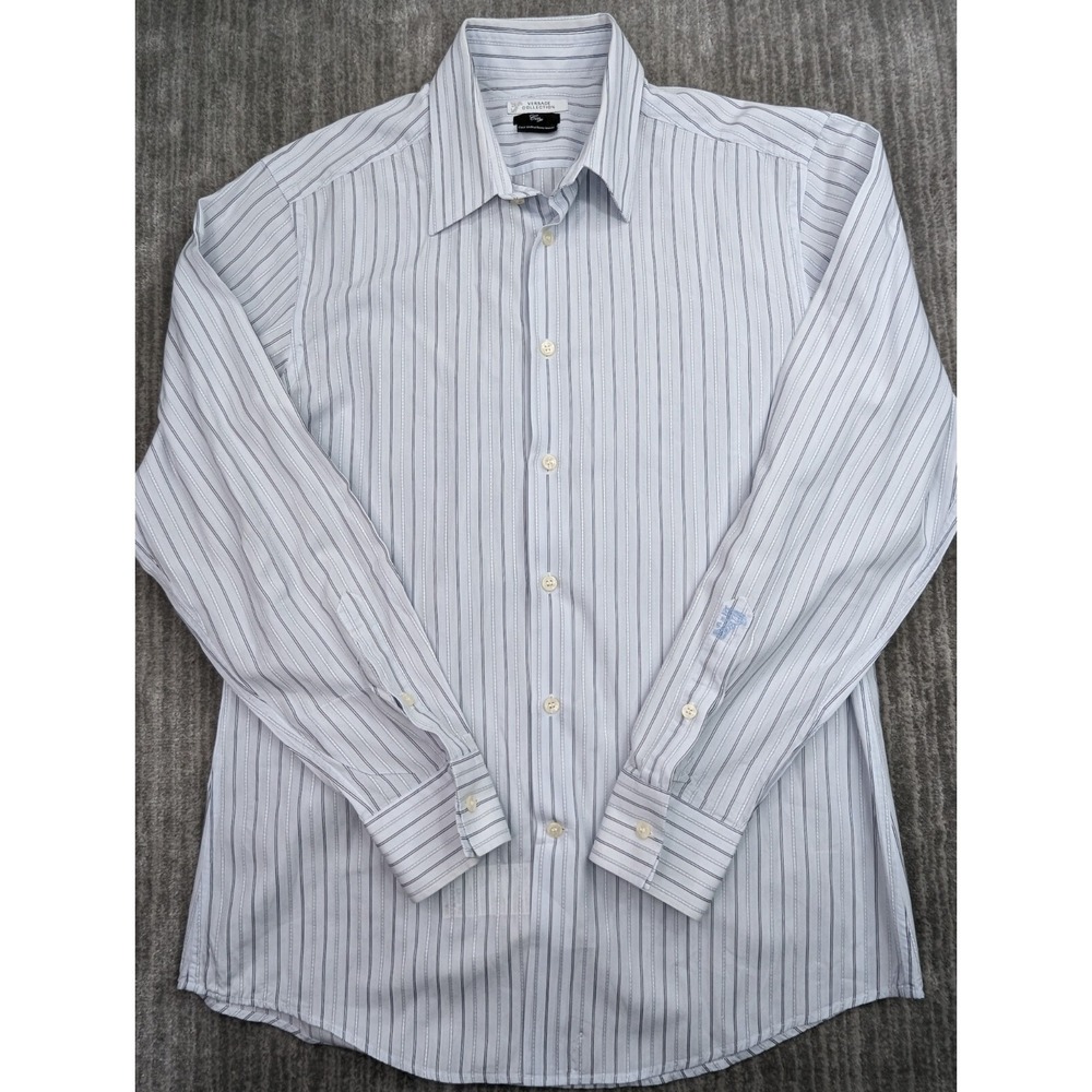 Versace Collection City Men's Large White Blue Dress Shirt Long Sleeve